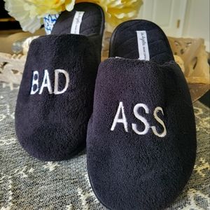 Soft, cozy, comfy black women's slippers. "BAD A$$"
